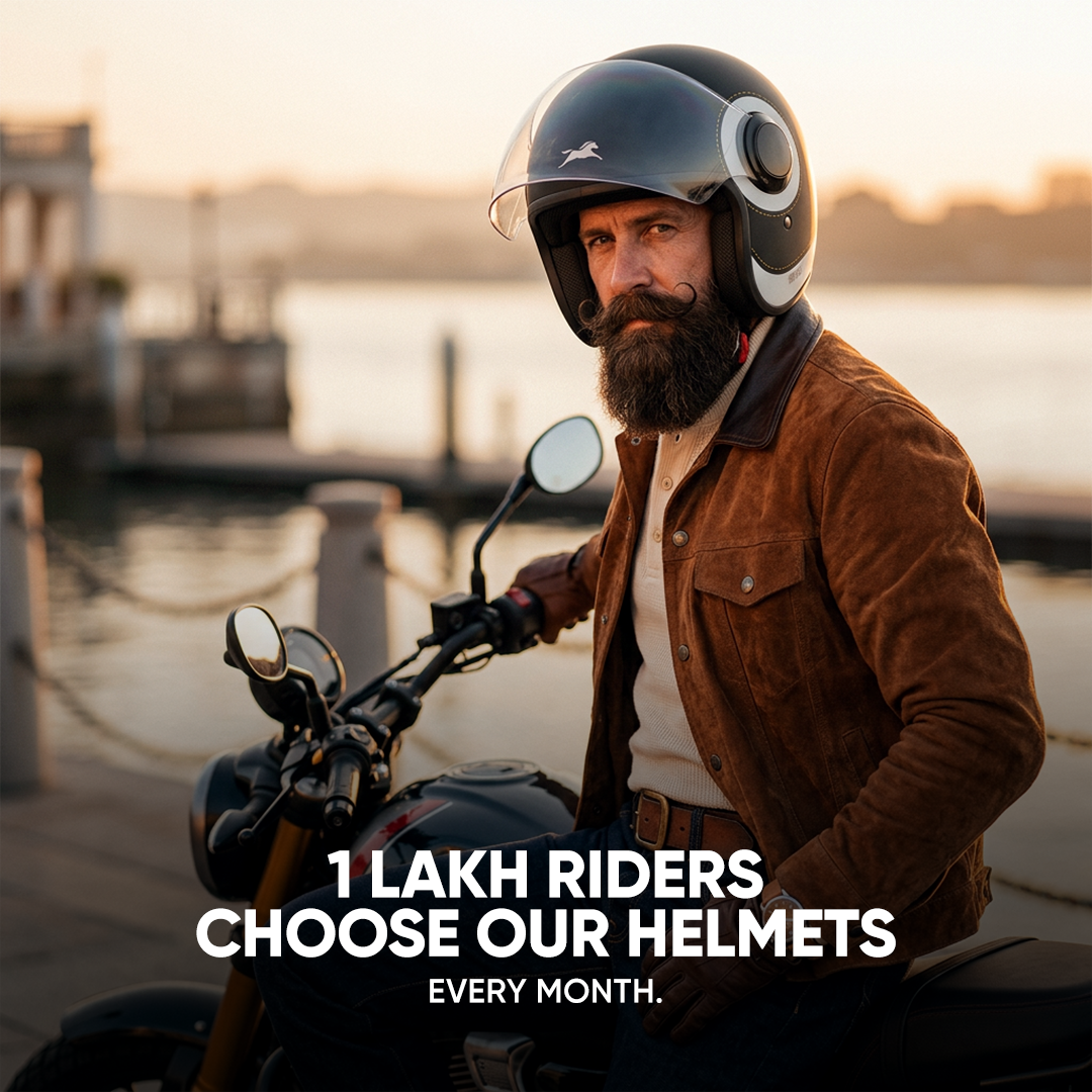 TVS Silk Route Helmet for Men & Women | Vintage Open Face Helmet with Clear Visor | ISI & DOT Certified | ABS Shell | EPS Liner | Retro Stylish Helmet for City & Highway Riding